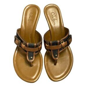 Cole Haan Tan Leather & Denim Ashlyn Wedge Thong- NWOT